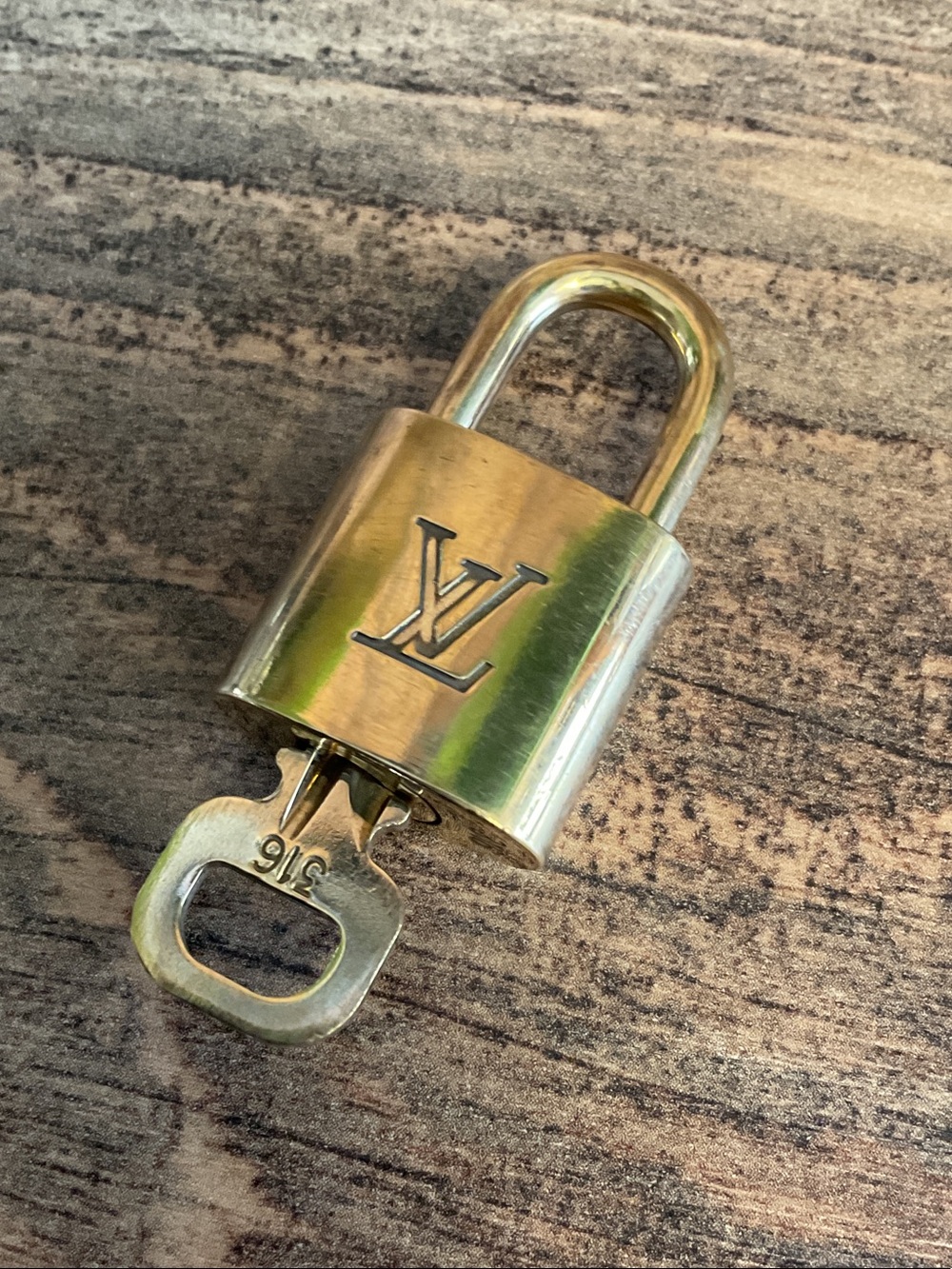 Louis Vuitton Gold Padlock & Key with LV Monogram #310 #316 #302